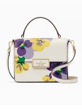 kate spade White Floral Leather Top-Handle Satchel with Purple & Yellow Accents